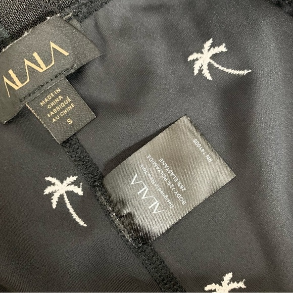 Alala Base Leggings Tights Palm tree embroidered Cropped High Rise Navy Blue - Picture 12 of 16